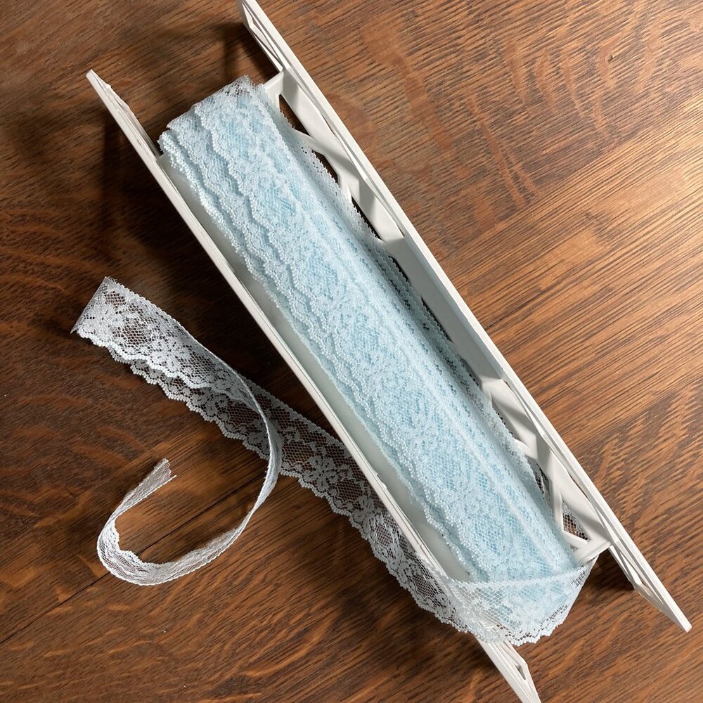 Vintage Light Blue Lingerie Lace 💙 25.5 Yards, Scalloped Edge, 1-1/8" Wide Trim